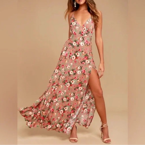 Lulus Everlasting Bliss Blush Floral Maxi Dress Size XS - Picture 3 of 14